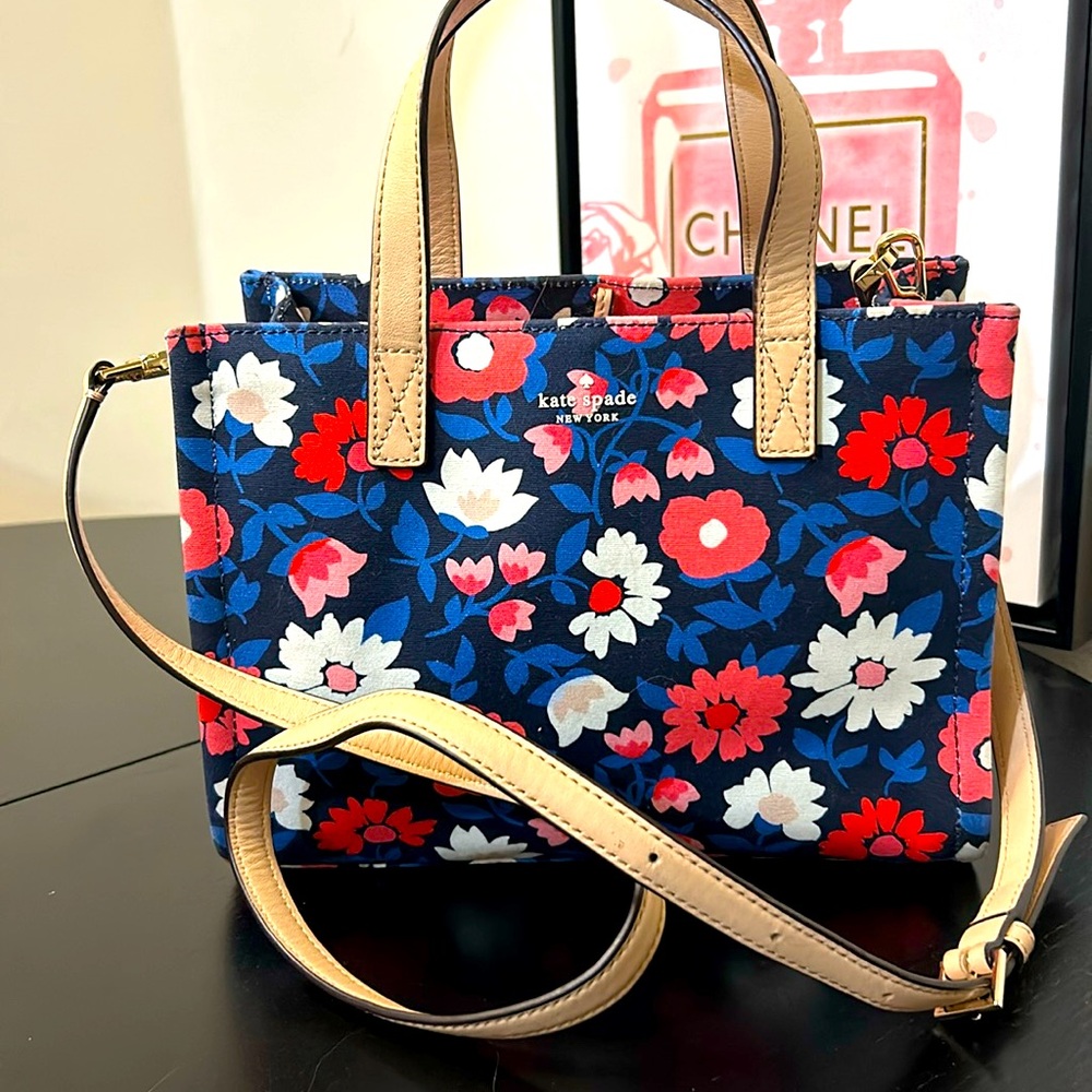 Kate Spade 25th Anniversary Washington Square Sam Blue and Red Floral Satchel